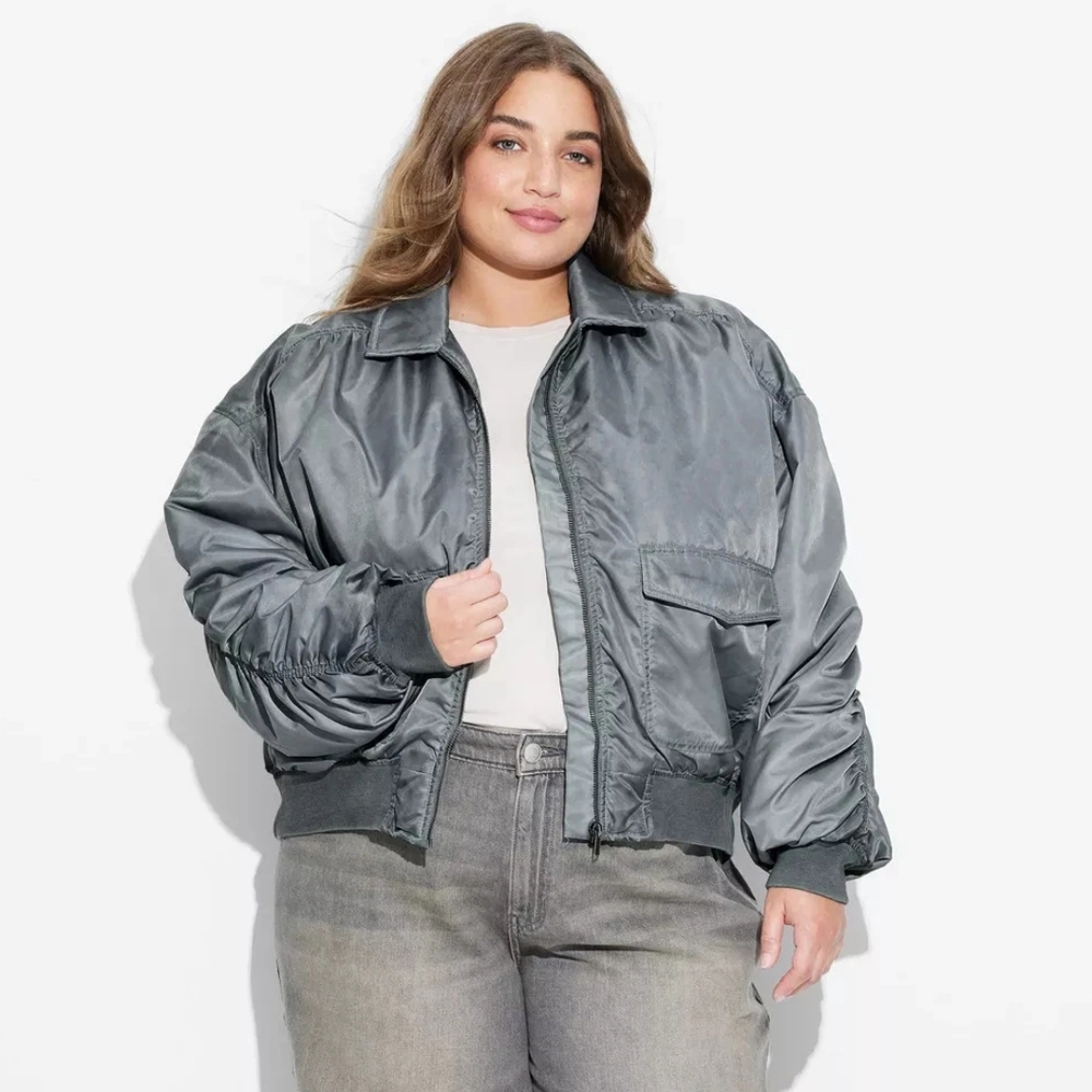 NWT Light Teal Blue Bomber Jacket Size 3X